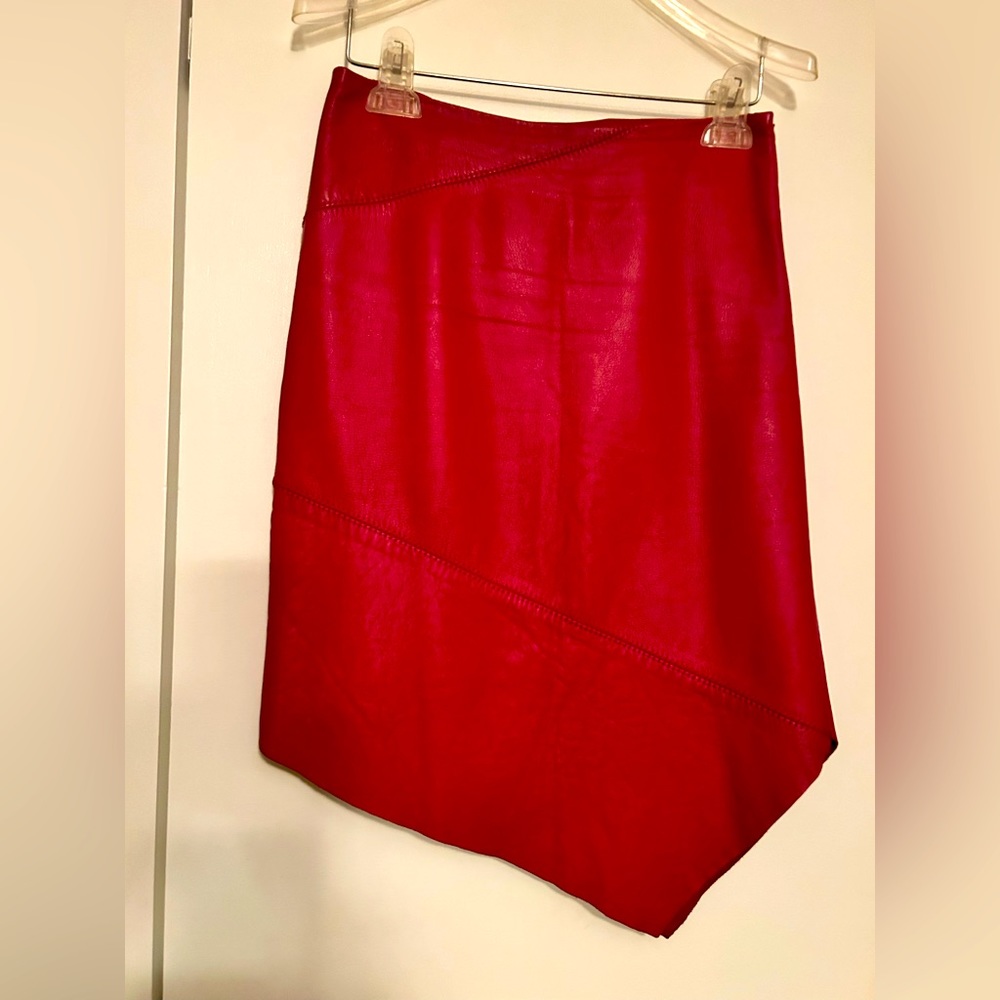 Genuine leather red skirt